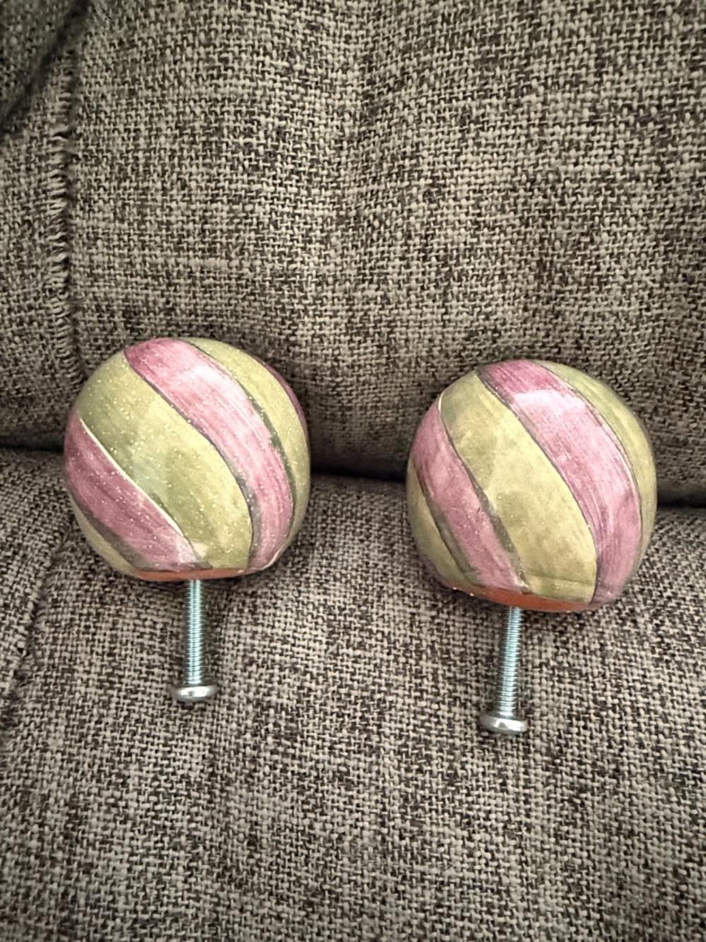 MacKenzie-Childs Retired Pink and Green Swirl Decorative Spheres